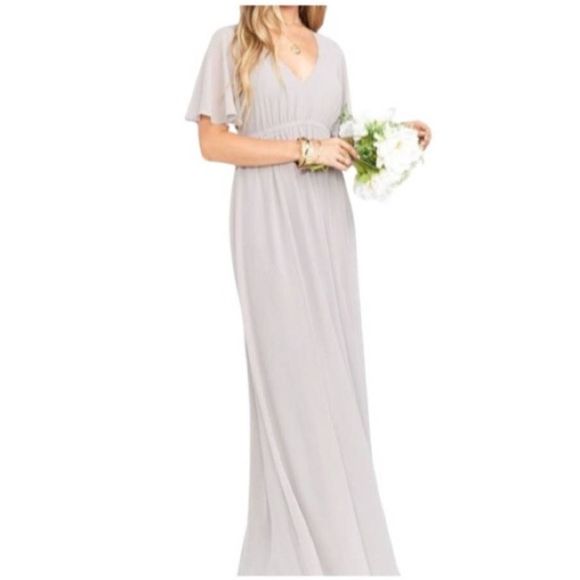 Show Me Your Mumu Emily Empire Maxi Dress in Dove Grey Chiffon. Size S B 26 - Picture 4 of 9